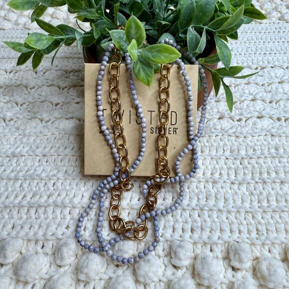 TWISTED SILVER Women's Artisan Boho Brass Bead Three Strand Necklace Adjustable - Picture 2 of 13